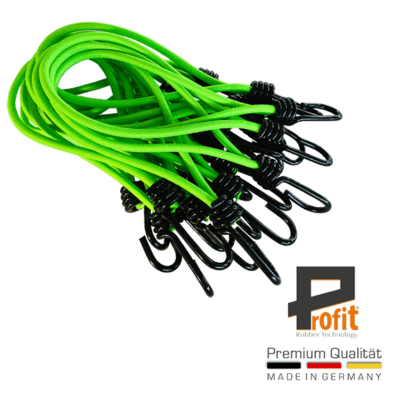 Planengummi Neongrün 180mm mit Spiralhaken 25 Stück für besondere Montagen