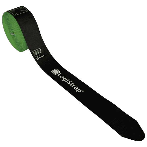 Palettengummis logistrap schwarz-grün für die schnelle und einfache Ladungssicherung auf Palette mit Klett